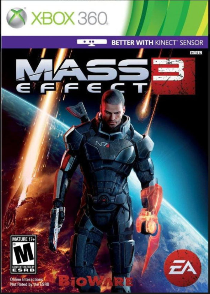 Cover of 'Mass Effect 3' for Xbox 360 with character in space suit and Earth in background